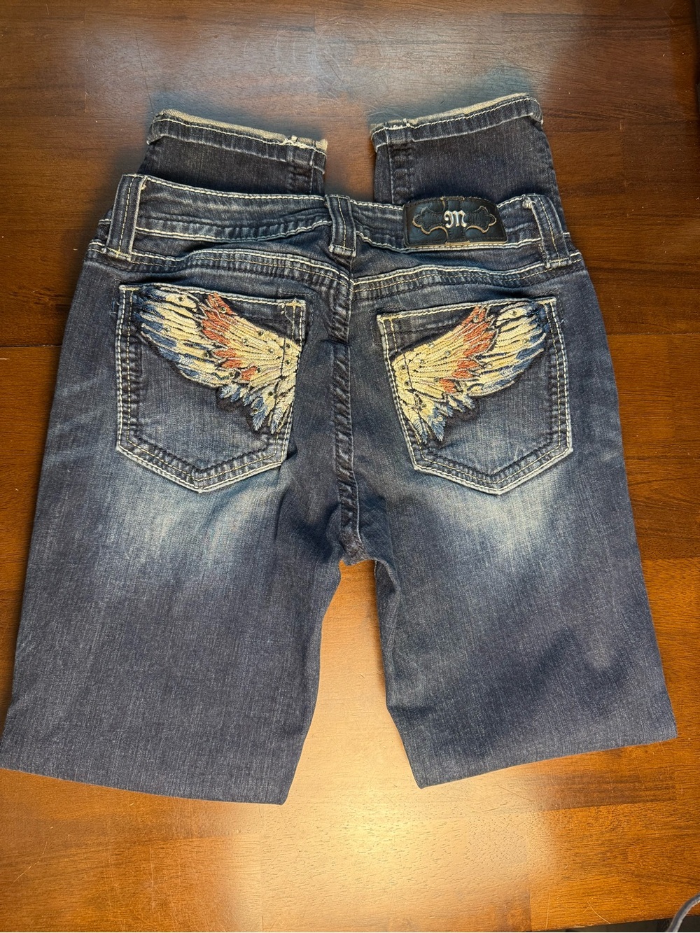 Miss Me Blue Skinny Jeans with Embroidered Wing Pocket - Picture 4 of 4